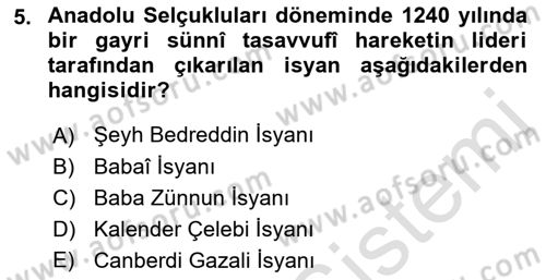Osmanlı Tarihi (1300-1566) Dersi 2023 - 2024 Yılı (Vize) Ara Sınav Soruları 5. Soru