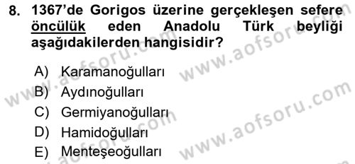 Osmanlı Tarihi (1300-1566) Dersi 2023 - 2024 Yılı (Vize) Ara Sınav Soruları 8. Soru