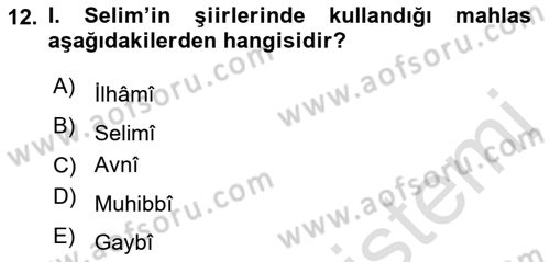 Osmanlı Tarihi (1300-1566) Dersi 2023 - 2024 Yılı (Final) Dönem Sonu Sınav Soruları 12. Soru