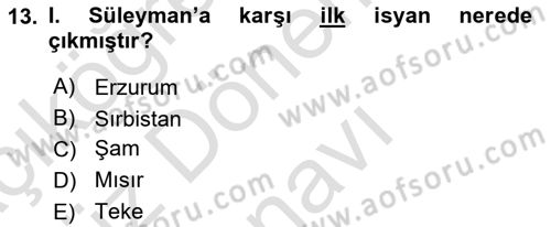 Osmanlı Tarihi (1300-1566) Dersi 2023 - 2024 Yılı (Final) Dönem Sonu Sınav Soruları 13. Soru