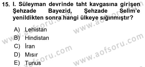 Osmanlı Tarihi (1300-1566) Dersi 2023 - 2024 Yılı (Final) Dönem Sonu Sınav Soruları 15. Soru