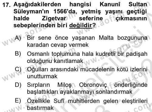 Osmanlı Tarihi (1300-1566) Dersi 2023 - 2024 Yılı (Final) Dönem Sonu Sınav Soruları 17. Soru