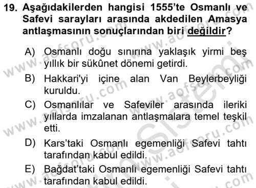 Osmanlı Tarihi (1300-1566) Dersi 2023 - 2024 Yılı (Final) Dönem Sonu Sınav Soruları 19. Soru