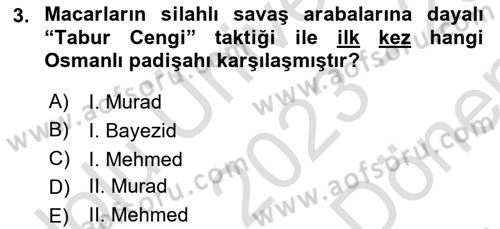 Osmanlı Tarihi (1300-1566) Dersi 2023 - 2024 Yılı (Final) Dönem Sonu Sınav Soruları 3. Soru