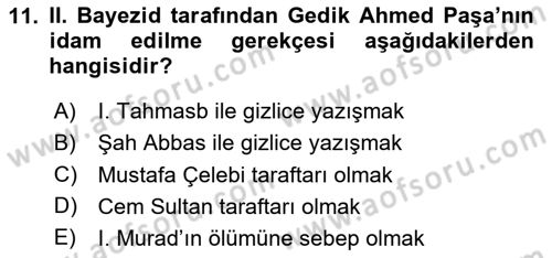 Osmanlı Tarihi (1300-1566) Dersi 2023 - 2024 Yılı Yaz Okulu Sınav Soruları 11. Soru