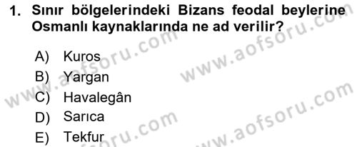 Osmanlı Tarihi (1300-1566) Dersi 2024 - 2025 Yılı (Vize) Ara Sınav Soruları 1. Soru