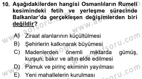 Osmanlı Tarihi (1300-1566) Dersi 2024 - 2025 Yılı (Vize) Ara Sınav Soruları 10. Soru