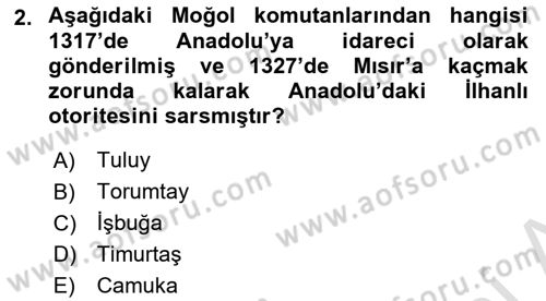 Osmanlı Tarihi (1300-1566) Dersi 2024 - 2025 Yılı (Vize) Ara Sınav Soruları 2. Soru