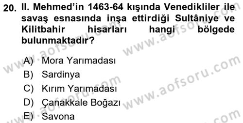 Osmanlı Tarihi (1300-1566) Dersi 2024 - 2025 Yılı (Vize) Ara Sınav Soruları 20. Soru