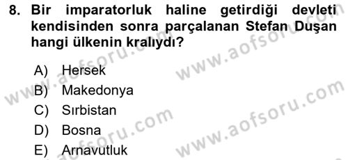 Osmanlı Tarihi (1300-1566) Dersi 2024 - 2025 Yılı (Vize) Ara Sınav Soruları 8. Soru