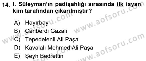 Osmanlı Tarihi (1300-1566) Dersi 2024 - 2025 Yılı (Final) Dönem Sonu Sınav Soruları 14. Soru