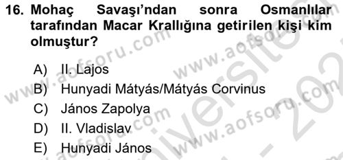 Osmanlı Tarihi (1300-1566) Dersi 2024 - 2025 Yılı (Final) Dönem Sonu Sınav Soruları 16. Soru