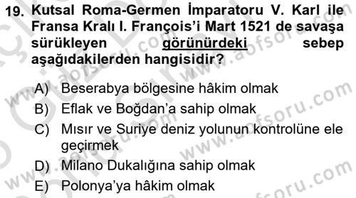 Osmanlı Tarihi (1300-1566) Dersi 2024 - 2025 Yılı (Final) Dönem Sonu Sınav Soruları 19. Soru
