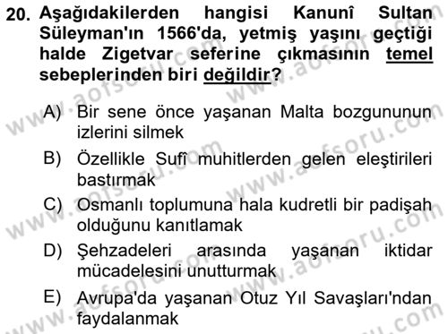 Osmanlı Tarihi (1300-1566) Dersi 2024 - 2025 Yılı (Final) Dönem Sonu Sınav Soruları 20. Soru