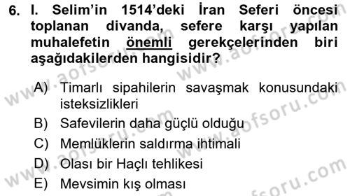 Osmanlı Tarihi (1300-1566) Dersi 2024 - 2025 Yılı (Final) Dönem Sonu Sınav Soruları 6. Soru