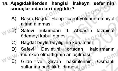Osmanlı Tarihi (1300-1566) Dersi 2024 - 2025 Yılı Yaz Okulu Sınav Soruları 15. Soru
