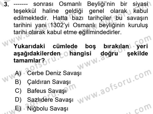 Osmanlı Tarihi (1300-1566) Dersi 2024 - 2025 Yılı Yaz Okulu Sınav Soruları 3. Soru