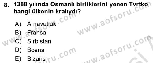 Osmanlı Tarihi (1300-1566) Dersi 2024 - 2025 Yılı Yaz Okulu Sınav Soruları 8. Soru
