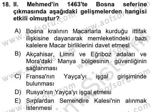 Osmanlı Tarihi (1300-1566) Dersi 2025 - 2026 Yılı (Vize) Ara Sınav Soruları 18. Soru