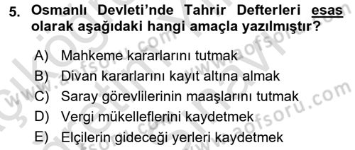 Osmanlı Tarihi (1300-1566) Dersi 2025 - 2026 Yılı (Vize) Ara Sınav Soruları 5. Soru