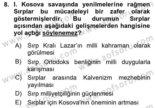 Osmanlı Tarihi (1300-1566) Dersi 2025 - 2026 Yılı (Vize) Ara Sınav Soruları 8. Soru