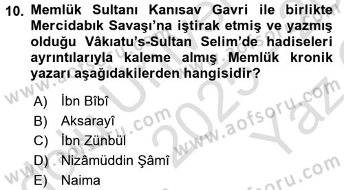 Osmanlı Tarihi (1300-1566) Dersi 2025 - 2026 Yılı Yaz Okulu Sınav Soruları 10. Soru