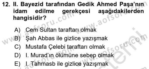 Osmanlı Tarihi (1300-1566) Dersi 2025 - 2026 Yılı Yaz Okulu Sınav Soruları 12. Soru