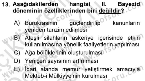Osmanlı Tarihi (1300-1566) Dersi 2025 - 2026 Yılı Yaz Okulu Sınav Soruları 13. Soru