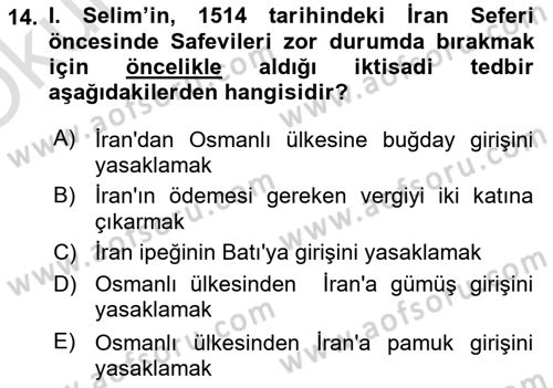 Osmanlı Tarihi (1300-1566) Dersi 2025 - 2026 Yılı Yaz Okulu Sınav Soruları 14. Soru