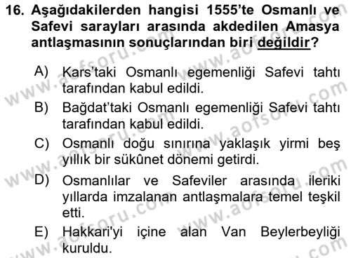 Osmanlı Tarihi (1300-1566) Dersi 2025 - 2026 Yılı Yaz Okulu Sınav Soruları 16. Soru