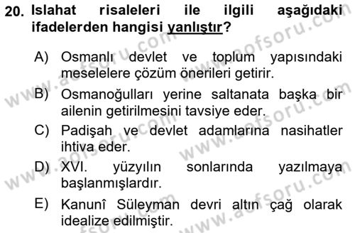 Osmanlı Tarihi (1300-1566) Dersi 2025 - 2026 Yılı Yaz Okulu Sınav Soruları 20. Soru