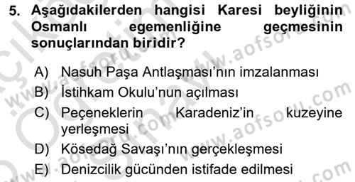 Osmanlı Tarihi (1300-1566) Dersi 2025 - 2026 Yılı Yaz Okulu Sınav Soruları 5. Soru