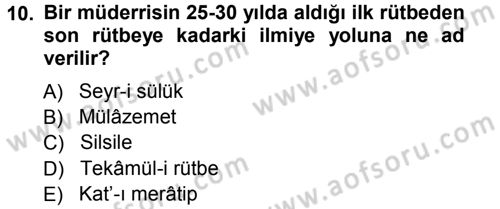 Osmanlı Merkez ve Taşra Teşkilatı Dersi 2012 - 2013 Yılı (Vize) Ara Sınav Soruları 10. Soru