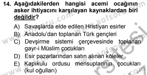 Osmanlı Merkez ve Taşra Teşkilatı Dersi Ara Sınavı Deneme Sınav Soruları 14. Soru