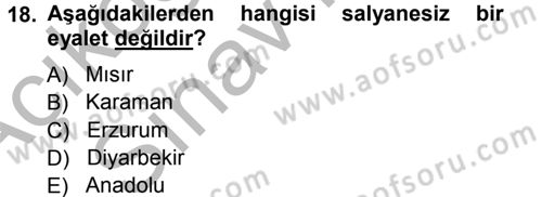 Osmanlı Merkez ve Taşra Teşkilatı Dersi Ara Sınavı Deneme Sınav Soruları 18. Soru