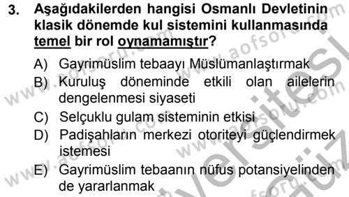 Osmanlı Merkez ve Taşra Teşkilatı Dersi Ara Sınavı Deneme Sınav Soruları 3. Soru