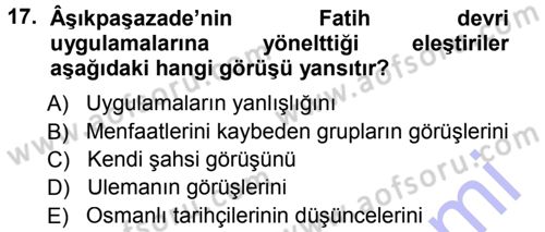 Osmanlı Merkez ve Taşra Teşkilatı Dersi 2012 - 2013 Yılı (Final) Dönem Sonu Sınav Soruları 17. Soru