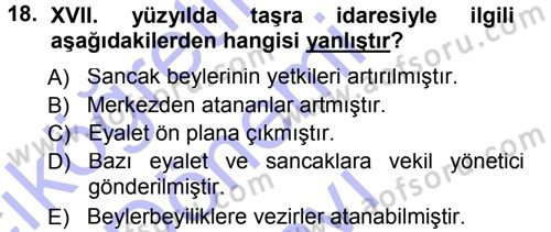 Osmanlı Merkez ve Taşra Teşkilatı Dersi 2012 - 2013 Yılı (Final) Dönem Sonu Sınav Soruları 18. Soru