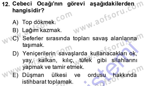 Osmanlı Merkez ve Taşra Teşkilatı Dersi Ara Sınavı Deneme Sınav Soruları 12. Soru