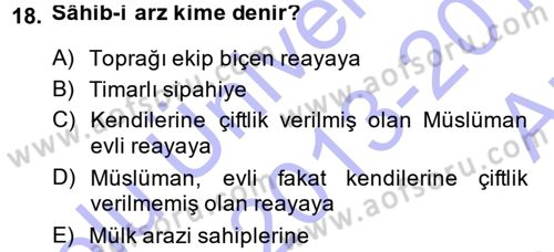 Osmanlı Merkez ve Taşra Teşkilatı Dersi Ara Sınavı Deneme Sınav Soruları 18. Soru