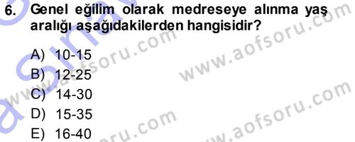 Osmanlı Merkez ve Taşra Teşkilatı Dersi Ara Sınavı Deneme Sınav Soruları 6. Soru