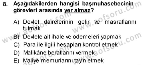 Osmanlı Merkez ve Taşra Teşkilatı Dersi Ara Sınavı Deneme Sınav Soruları 8. Soru