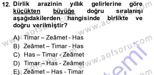 Osmanlı Merkez ve Taşra Teşkilatı Dersi 2014 - 2015 Yılı (Vize) Ara Sınav Soruları 12. Soru