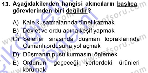 Osmanlı Merkez ve Taşra Teşkilatı Dersi Ara Sınavı Deneme Sınav Soruları 13. Soru