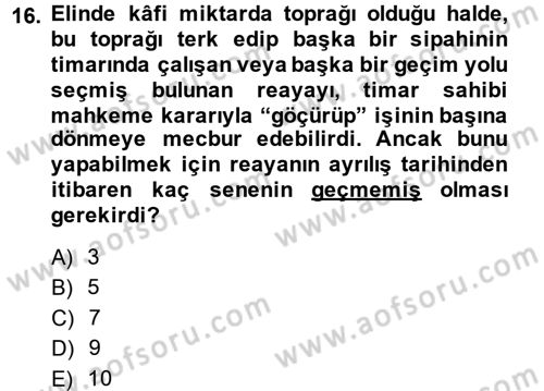 Osmanlı Merkez ve Taşra Teşkilatı Dersi Ara Sınavı Deneme Sınav Soruları 16. Soru