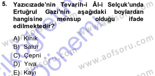 Osmanlı Merkez ve Taşra Teşkilatı Dersi Ara Sınavı Deneme Sınav Soruları 5. Soru