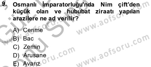 Osmanlı Merkez ve Taşra Teşkilatı Dersi 2014 - 2015 Yılı (Final) Dönem Sonu Sınavı 9. Soru