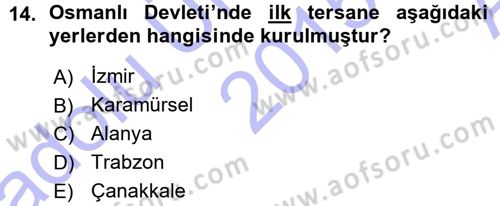 Osmanlı Merkez ve Taşra Teşkilatı Dersi 2015 - 2016 Yılı (Vize) Ara Sınavı 14. Soru