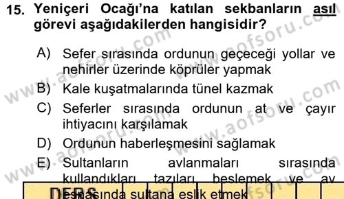 Osmanlı Merkez ve Taşra Teşkilatı Dersi 2015 - 2016 Yılı (Vize) Ara Sınavı 15. Soru