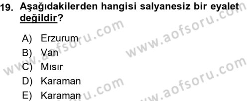 Osmanlı Merkez ve Taşra Teşkilatı Dersi 2015 - 2016 Yılı (Vize) Ara Sınavı 19. Soru